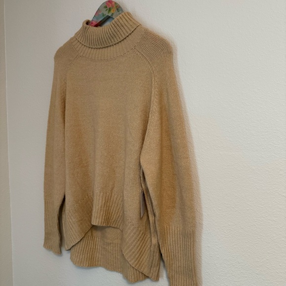 Sand Beige Turtleneck Sweater hi-lo hem - Picture 4 of 7